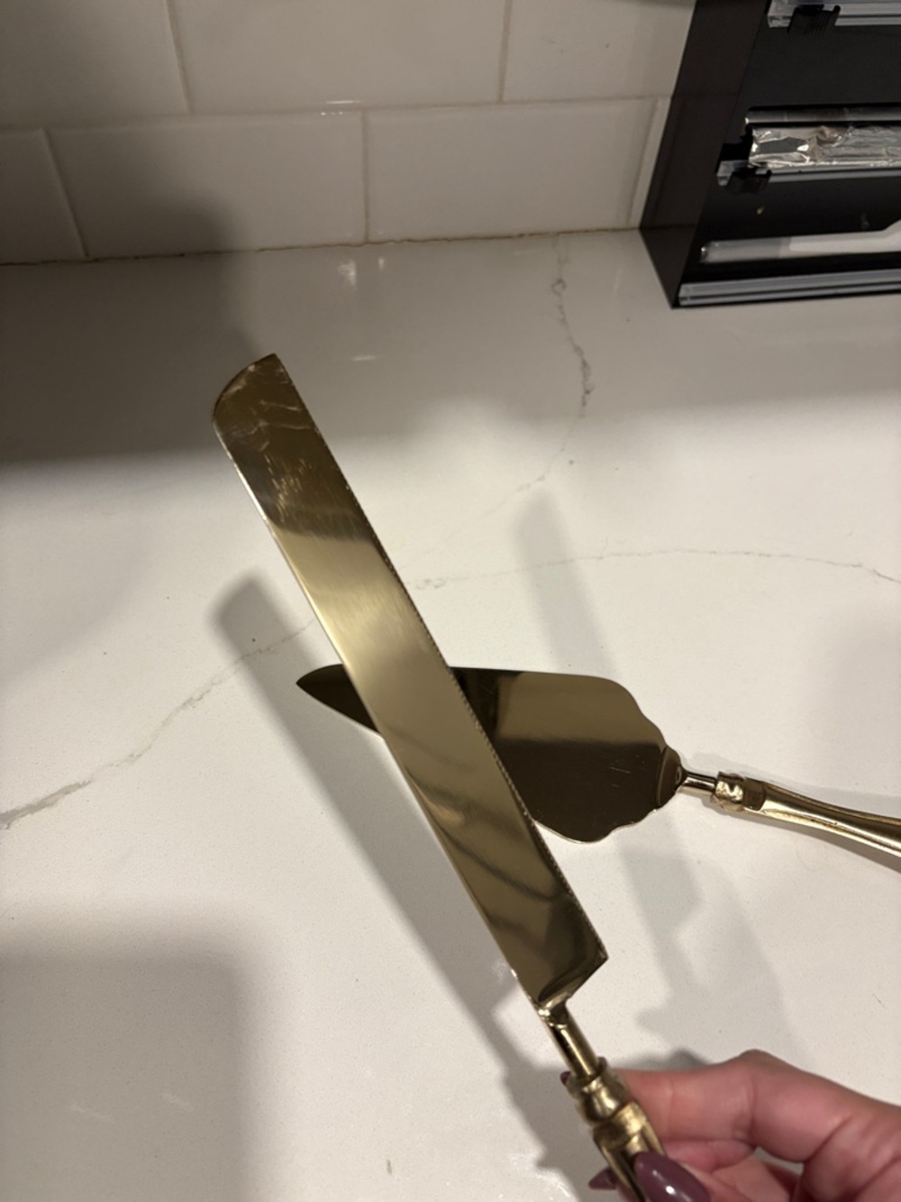 Gold Tone Cake Knife and Server Set - Picture 3 of 5